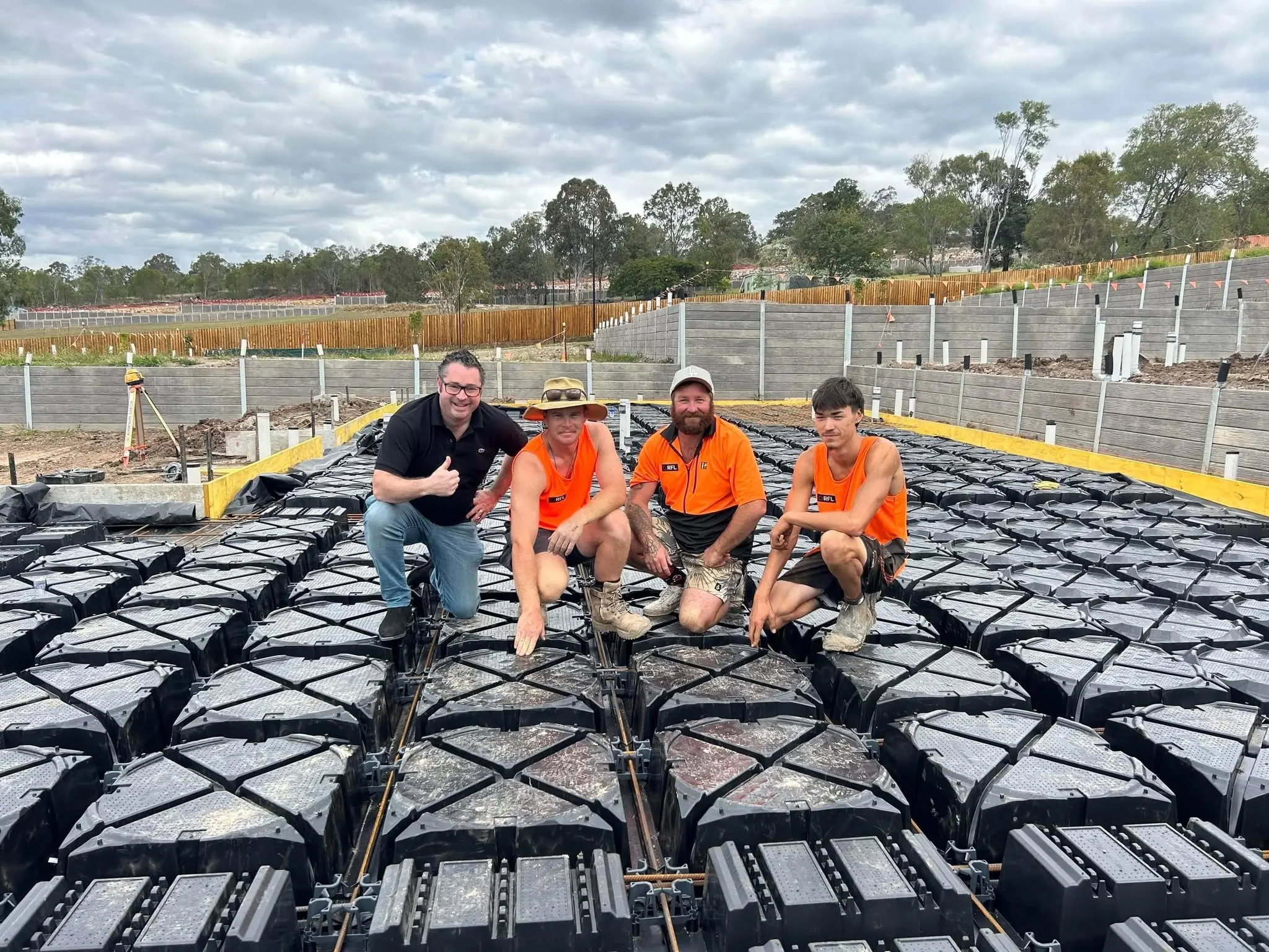 RFL crew on a Biax® pod layout before the pour